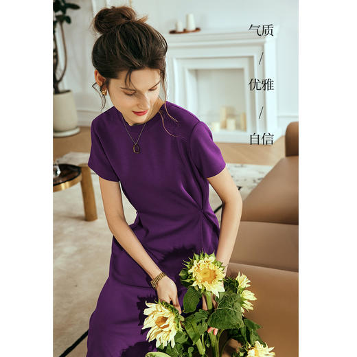 OLrain欧芮儿2025年夏季新款韩系短袖纯色百搭套头休闲圆领连衣裙 商品图0