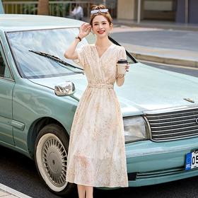 时尚法式收腰显瘦，新中式国风复古碎花连衣裙LJX-385