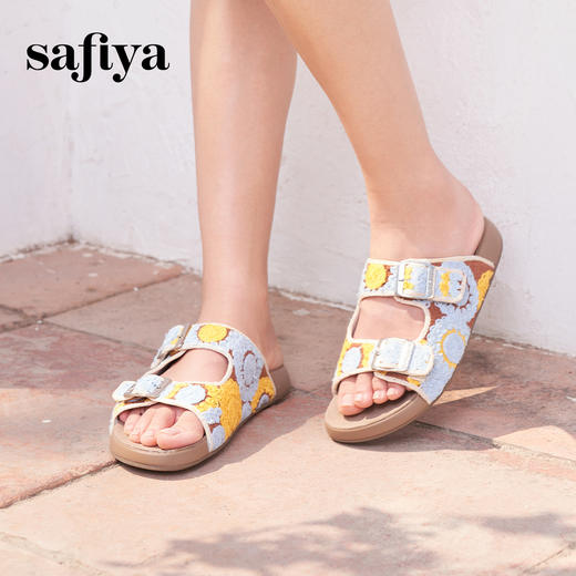 预售12天|Safiya/索菲娅2025时尚钩针编织拼色外穿沙滩休闲勃肯平底凉拖 SFD2110359 商品图5