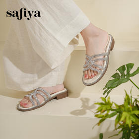Safiya/索菲娅2025夏季时尚外穿休闲凉拖仙女风水钻平底一字拖 SFD2110378
