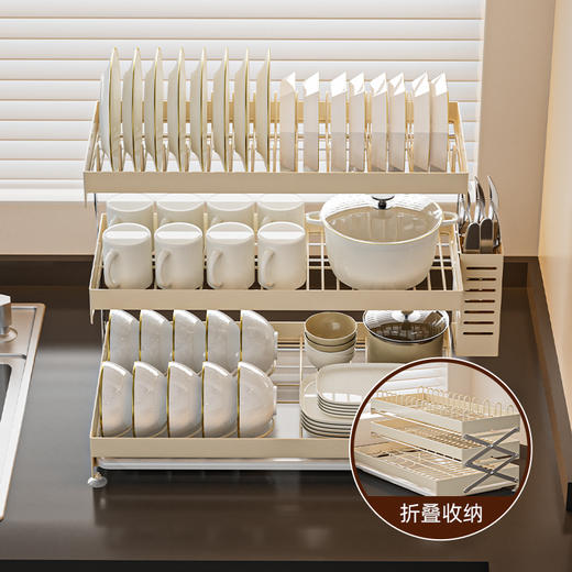 【碗碟架】1.多层设计 合理分区 2.底部配有防滑吸盘 稳固收纳碗碟 3.可折叠设计 折叠收纳 商品图1