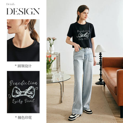 OLrain欧芮儿短款印花T恤女夏季2025新款宽松小个子显瘦正肩上衣 商品图1