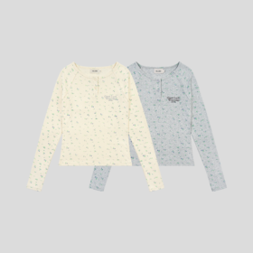 GOODBAI Good Luck Everyday slogan印花碎花圆领插肩长袖T恤