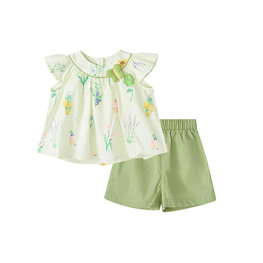 笛莎Deesha 童装女童套装2025夏新款女童水果花卉印花棉布短裤套装 商品图4