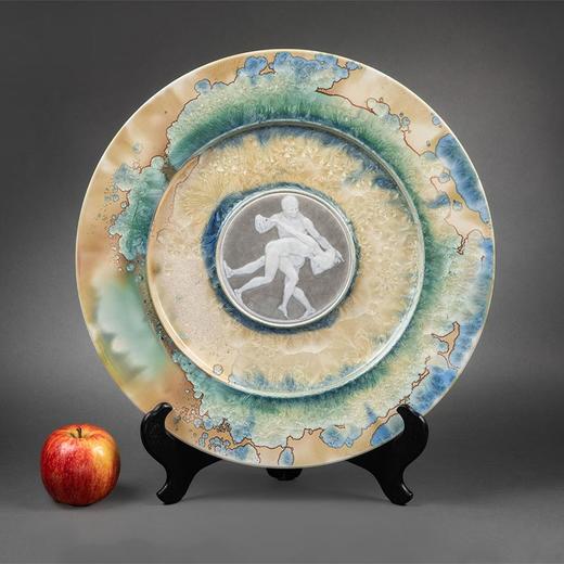 独角鹿西洋古董 1914年代法国御窑出品画师Henri BOUCHÉ-LECLERCQ签名创作亚当与夏娃主题结晶釉堆白瓷盘 商品图1