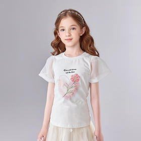 笛莎Deesha 童装女童T恤2025夏新款女童异材拼接图案T