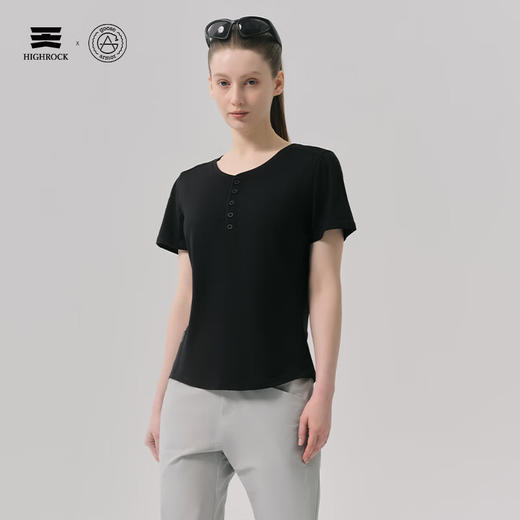 天石鹅铠甲运动户外美利奴羊毛透气速干女款短袖上衣亨利领G658 商品图5