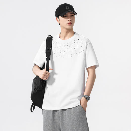 【100%棉】【DQ】大依优型大码男装240g重磅短袖T恤圆领宽松潮牌个性烫钻半袖上衣男士夏季新品 商品图6