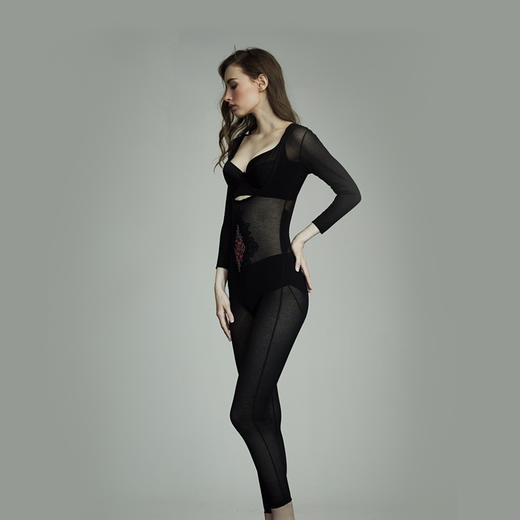 CB | 黑色棉麻长袖长裤连体衣 商品图0