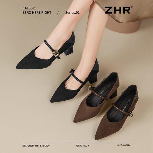 ZHR复古尖头浅口单鞋女2025新款洋气玛丽珍女鞋百搭通勤粗跟鞋子 商品图5