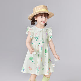 笛莎Deesha 童装女童连衣裙2025夏新款女童花卉印花花瓣领连衣裙