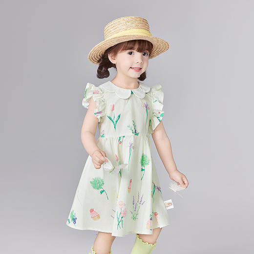 笛莎Deesha 童装女童连衣裙2025夏新款女童花卉印花花瓣领连衣裙 商品图0