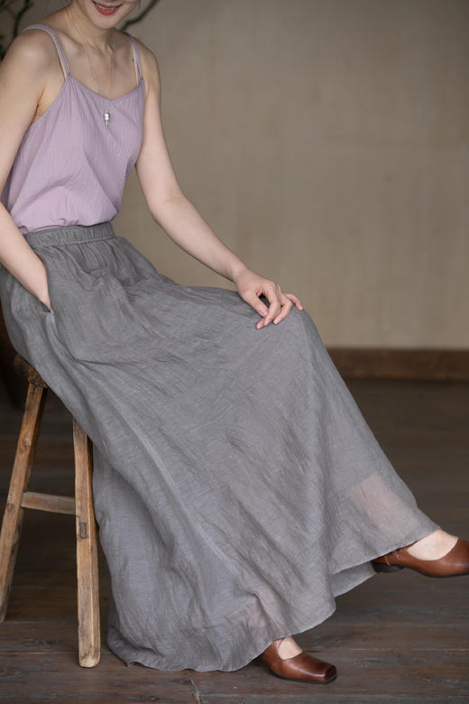 牧衣游原创 棉麻炒色半身裙新品轻薄飘逸百搭休闲宽松半裙 夜来霜 商品图5