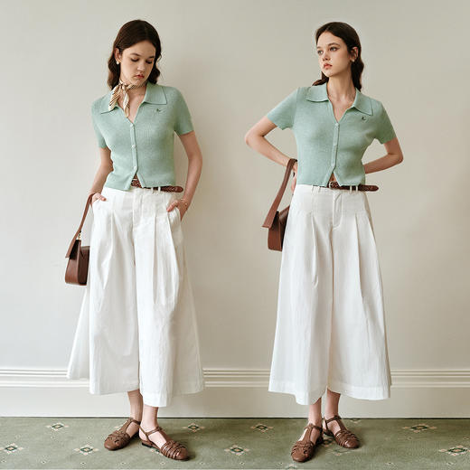 OLrain欧芮儿绿色POLO领简约通勤毛针织套头衫夏季2025新款女上衣 商品图3