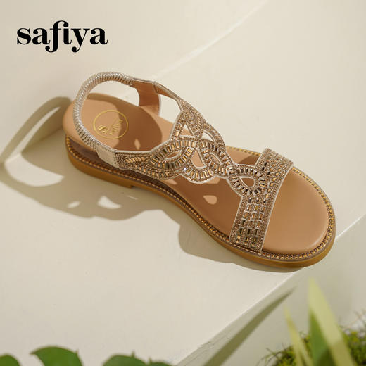 Safiya/索菲娅2025波西米亚水钻镂空休闲坡跟平底罗马度假凉鞋SFD2115348 商品图8