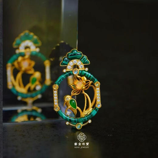 龢盒原创 以画为境，方寸藏韵 银镶翡翠多宝古典耳环 商品图1