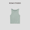 ROMI STUDIO“随手穿”系列法式圆领修身细坑条灰绿色吊带背心M3714 商品缩略图2
