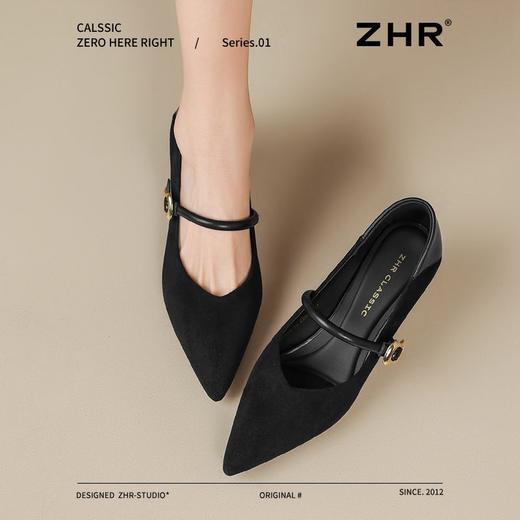 ZHR复古尖头浅口单鞋女2025新款洋气玛丽珍女鞋百搭通勤粗跟鞋子 商品图6