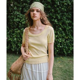 OLrain欧芮儿法式简约风毛针织套头衫女夏季2025年新款低圆领上衣