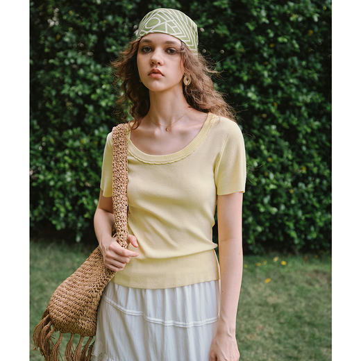 OLrain欧芮儿法式简约风毛针织套头衫女夏季2025年新款低圆领上衣 商品图0