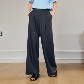 OLrain欧芮儿抽绳慵懒松弛感直筒裤女夏季2025新款高腰阔腿西装裤