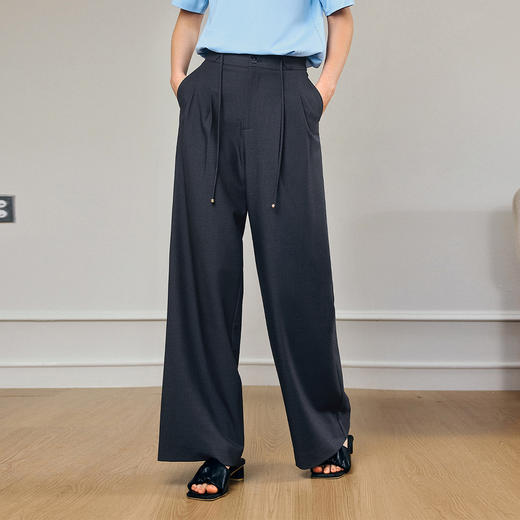 OLrain欧芮儿抽绳慵懒松弛感直筒裤女夏季2025新款高腰阔腿西装裤 商品图0