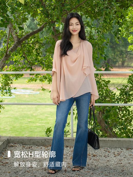 100%桑蚕丝松弛围裹式飘片领上衣FCF1TOP009 商品图1