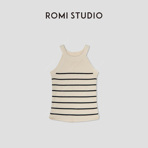 ROMI STUDIO“内外兼备”工字圆领修身条纹复古杏吊带背心M3776 商品图8