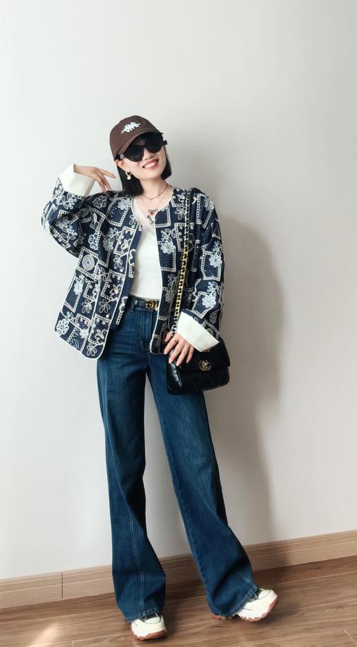 土耳其新款赵丽颖风吹半夏高腰斜裁弹力直筒宽松微喇叭牛仔裤 商品图5