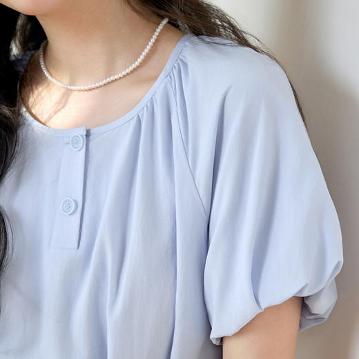 【严选】诗凡黎法式泡泡袖圆领连衣裙2025夏新款收腰A字系带设计感中长裙7G4390151 商品图3