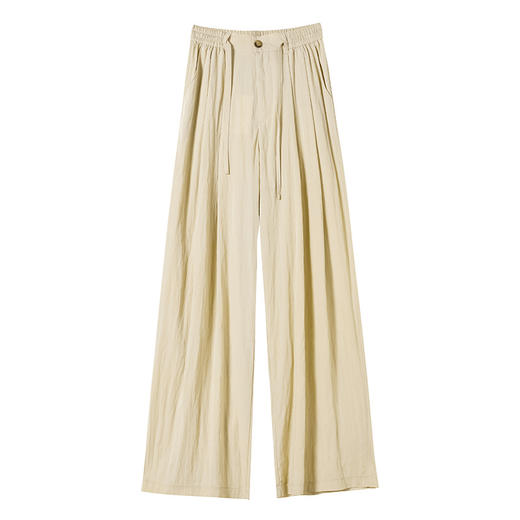 2025夏季冰丝亚麻阔腿裤 高腰薄款棉麻褶皱肌理直筒山本裤 商品图4