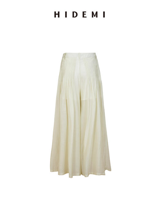 HIDEMI进口醋酸纱线色织混纺半手工打缆高腰设计感压褶工艺裙裤阔腿裤 乌木棕/杏仁绿 商品图7