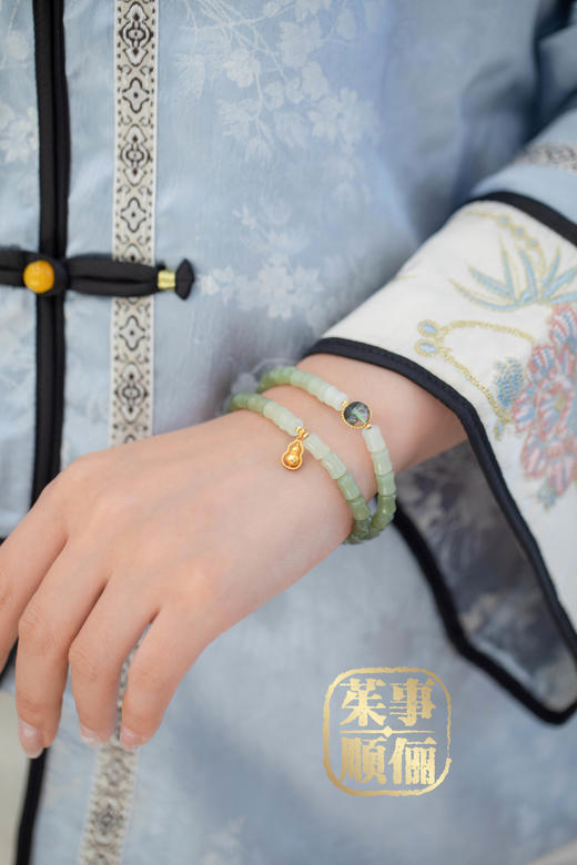 【茱事顺俪】18K黄金和田玉竹节手链 商品图10