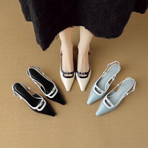 【预售5天】新款时尚拼色时装女鞋欧美风小方头低跟包头后空凉鞋DB&M6276 商品图4