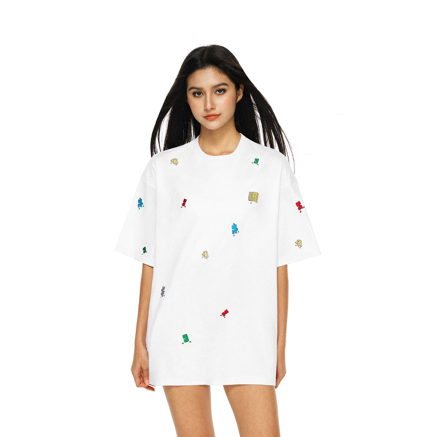 【178元任选3件】FDR官方店 拼图小人刺绣短袖t恤男女夏季宽潮牌松情侣装上衣体恤