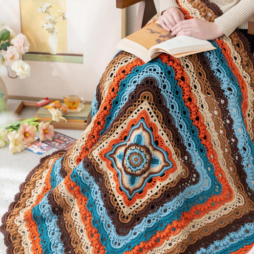 苏苏姐家四出团花方井毯手工DIY编织钩针4股棉毛线团自制材料包 商品图3