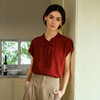 OLrain欧芮儿复古红色褶皱系带短袖衬衫女夏季2025年新款直筒上衣 商品缩略图2