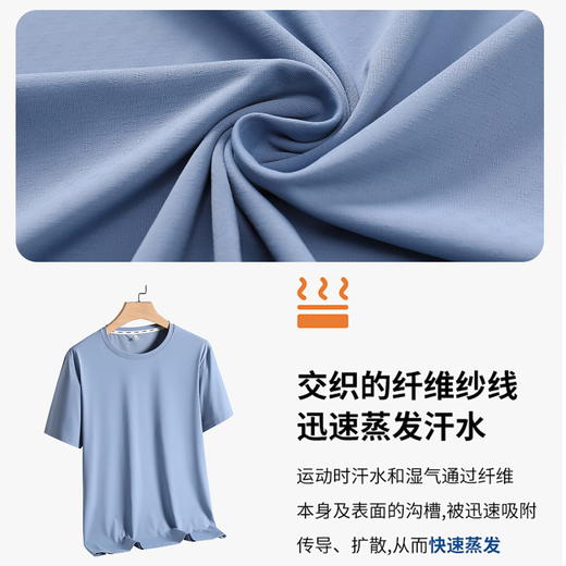 【畅爽出行 冰感科技！】SKAH狮卡赫提花冰丝速干T恤9322 宽松圆领透气上衣运动休闲跑步健身男士户外短袖 商品图2