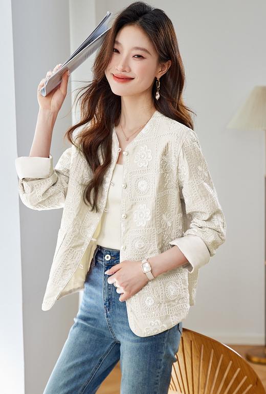 白玉兰香雅韵东方棉麻重工珠片绣小香风外套开衫外套 商品图7
