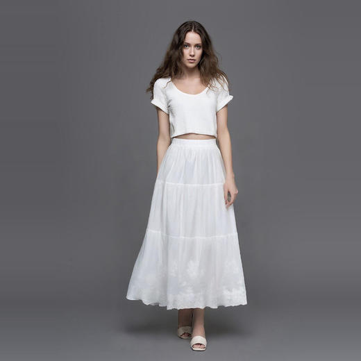 洛诗琳20725春夏新款重工蕾丝精致优雅白色半身裙女25278 商品图0
