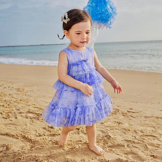 迷你巴拉网纱连衣裙女童宝宝柔软透气网孔莫奈风水墨印花 商品图2