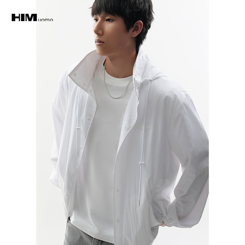 HIM漢崇  可收纳连帽夹克同色字母烧花舒适休闲运动外套 2026春季