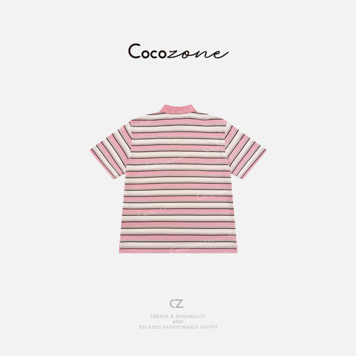 COCO ZONE刘一一 【棉】通勤翻领条纹撞色休闲短袖T恤CD1A0669 商品图1