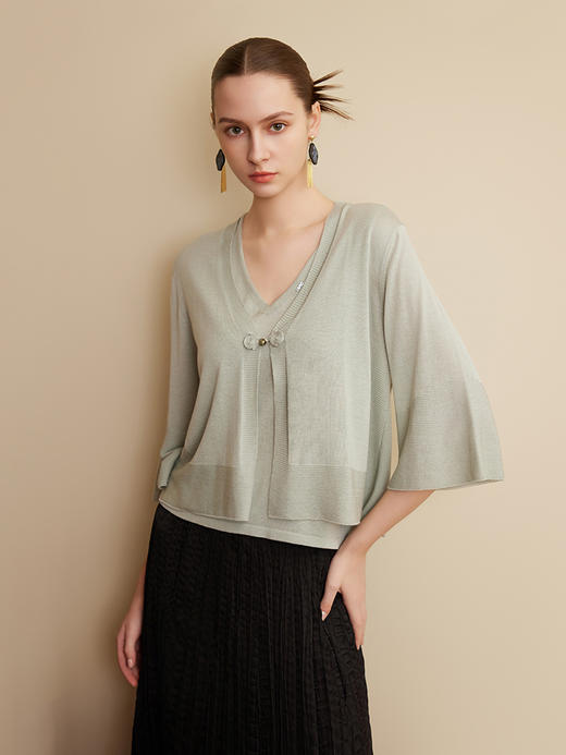 【一粒扣V领小开衫】25年春夏新品女士短款针织开衫时尚七分袖小外套 商品图2