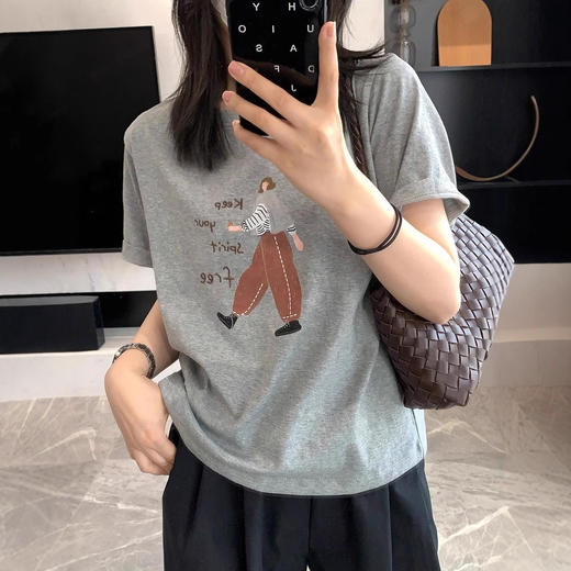 雪花竹节棉春季可爱印花减龄短袖T恤2025春百搭半袖！ 商品图2