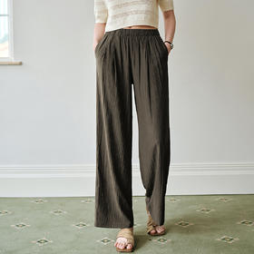 OLrain欧芮儿2025春季新款茶色宽松慵懒直筒裤松紧腰显瘦休闲裤女