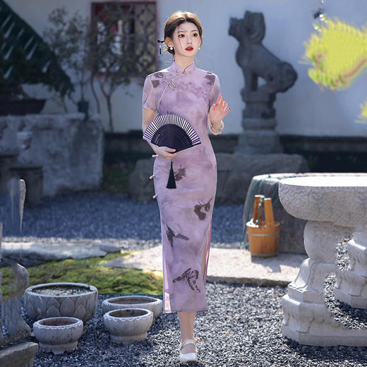 紫色送考国风，中式长款改良旗袍SC20674 商品图1