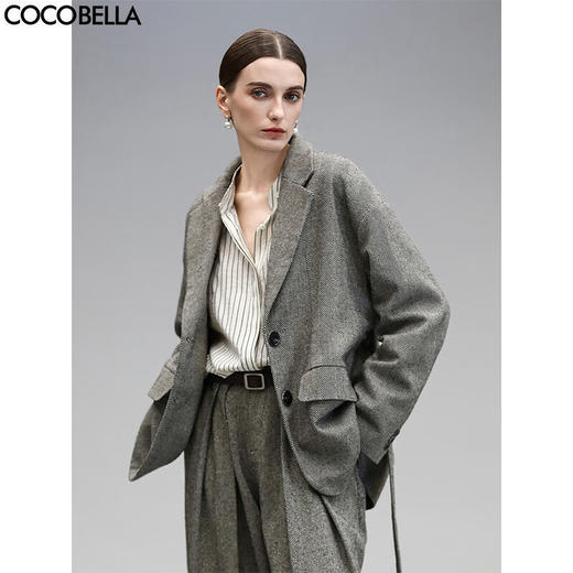 【有赞】COCOBELLA提花人字纹老钱风轻商务西装早春休闲通勤外套SI0010-2 商品图0