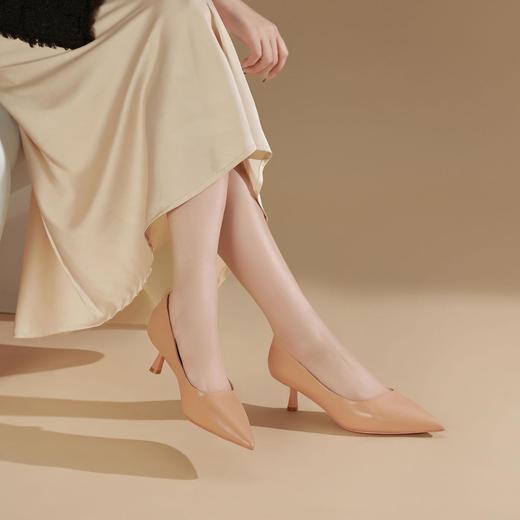 洛诗琳20528春季新款百搭通勤裸色尖头细跟真皮高跟鞋31264 商品图1