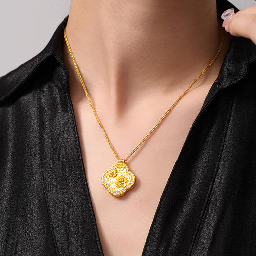 周大生十二花神x国家宝藏足金云锦点钻项链黄金海棠花生日礼物 商品图4